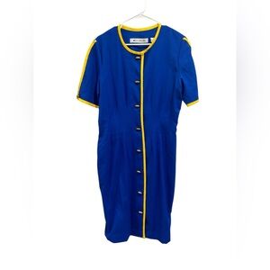 Blue and Yellow Trim Button-Front Dress